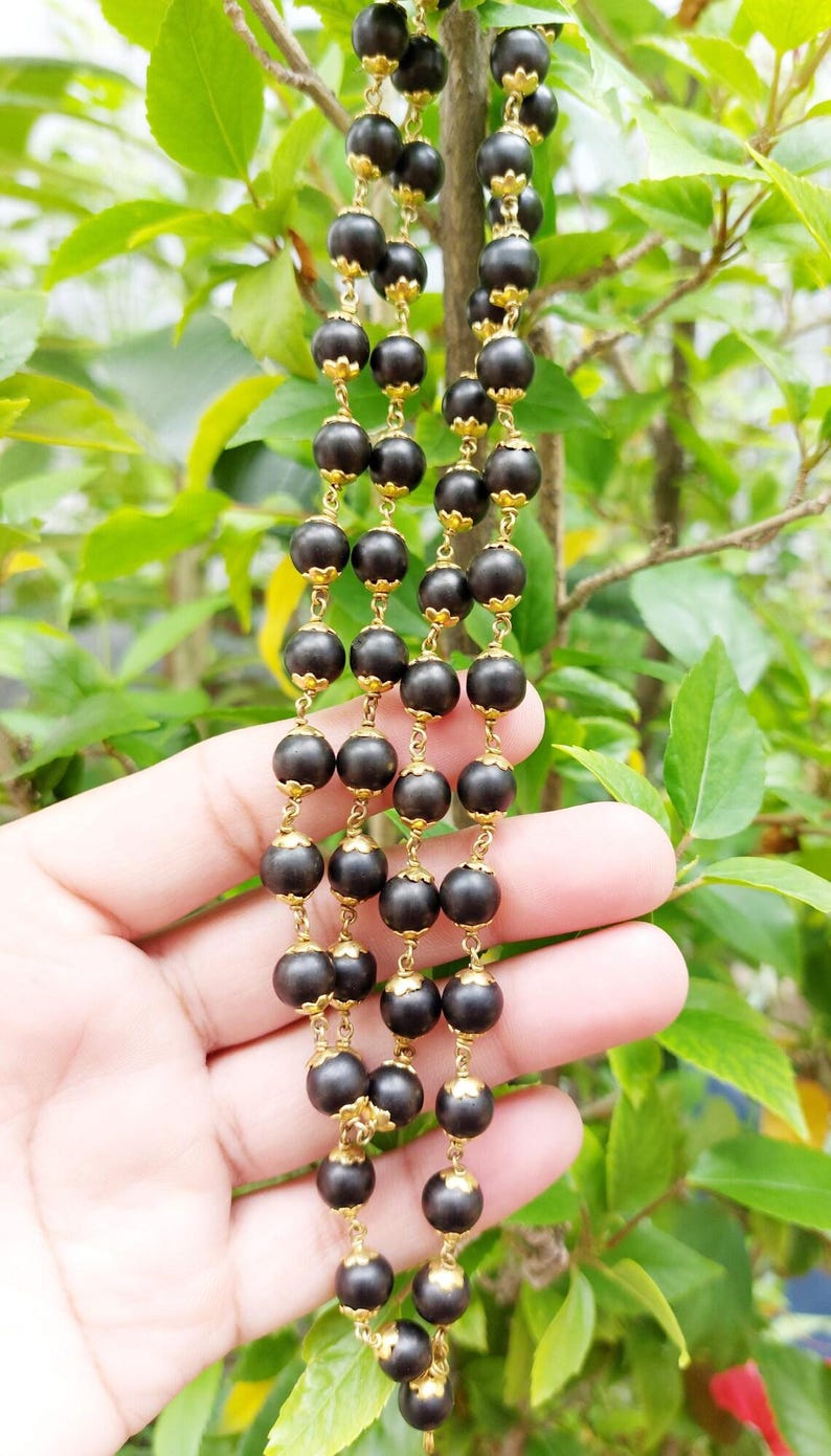 Shaligram Mala | Brass Wire Wrapped Prayer 55+1 Beads Necklace image 2