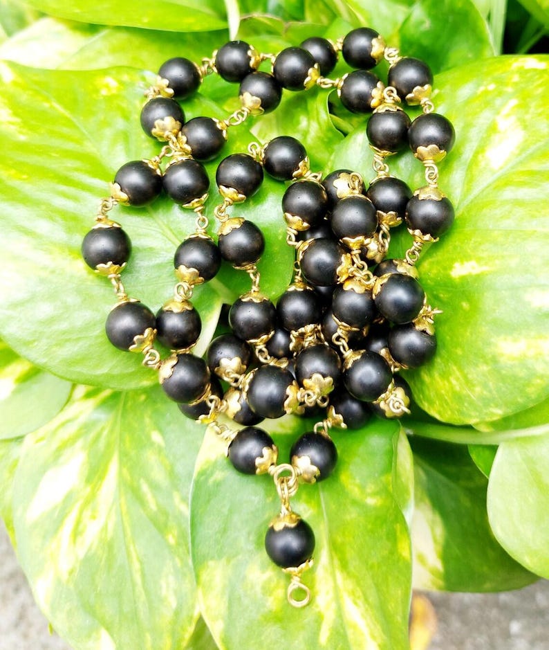 Shaligram Mala | Brass Wire Wrapped Prayer 55+1 Beads Necklace image 4