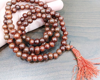 Red Sandalwood Mala 108+1 Beads In Mala & 6 mm Beads Size In Red Sandal Wood Necklace 100% Natural Energized