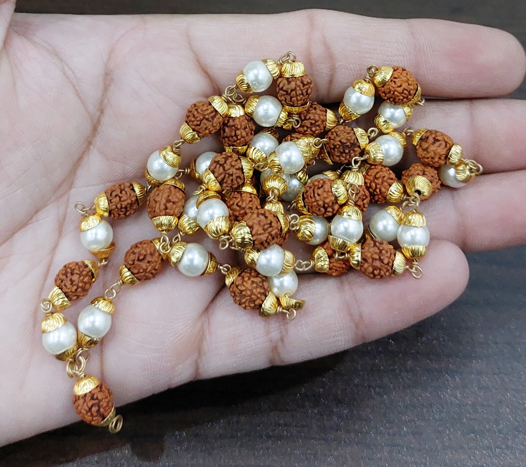 Large 16mm 108 Rudraksha 5-Face Prayer Mala Knotted Rosary Bead Necklace main image 1