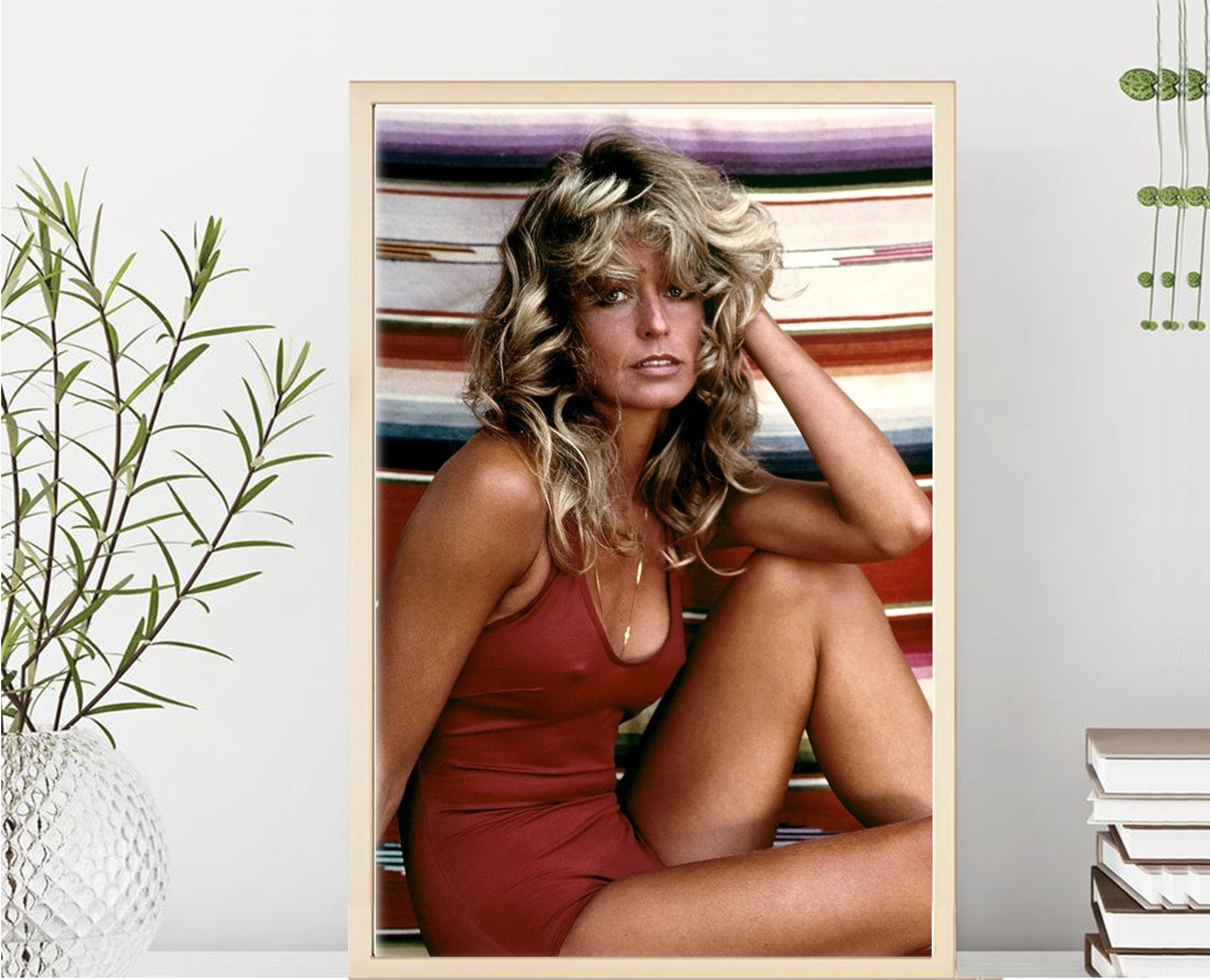 Farrah Fawcett Red Swimsuit Poster Vinatage Farrah Fawcett in Etsy