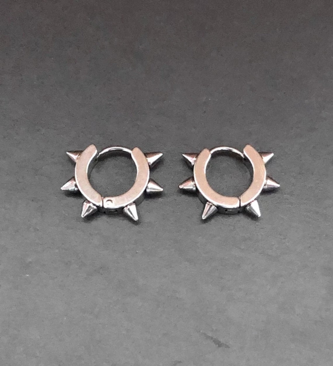 Silver Punk Style Spike Earrings Spikes Hoop Earrings Gothic Etsy