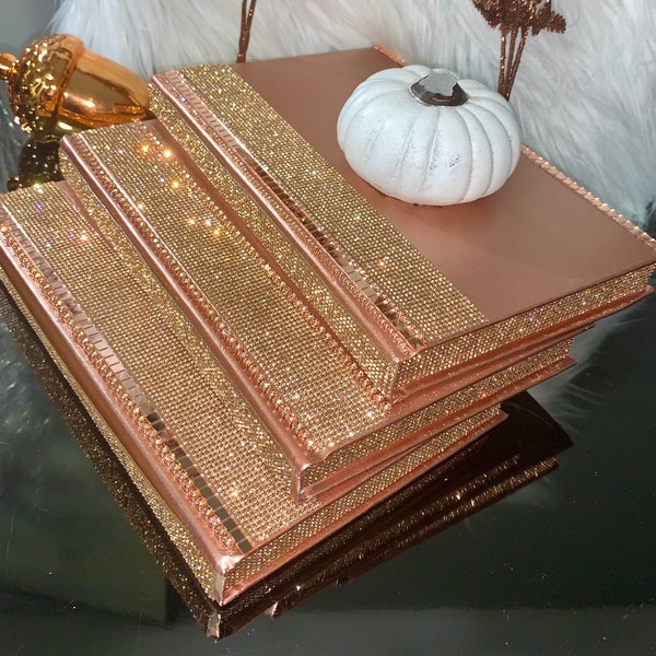 hardcover books for display QUEEN ROSE GOLD 3 piece Glam Decor Book Set | Display Books