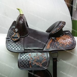 New Western Leather Treeless  Saddle With Free Matching Headstall, Breast Collar, Front and Back Cinches.