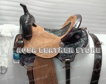 Premium Quality Western Leather Barrel Rough Out Saddle With Free Matching Set.
