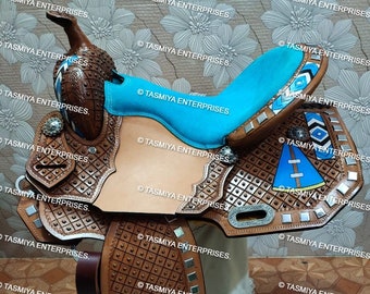 Premium Quality Western Leather Barrel Rough Out Saddle With Free Matching Set.