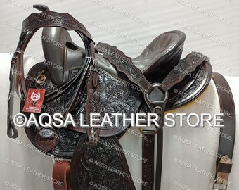 Hand Tooled Leather Western Endurance Saddle with Matching Tack