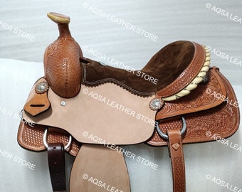 Handgesneden Ranch Roper leren westernzadel met bijpassende accessoires