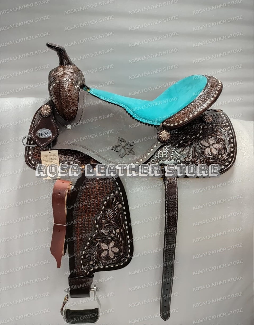 Selle Western Ranch En Cuir Faite Main - Ensemble Assorti Gratuit - Neuve