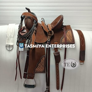 Western Barrel Saddle Set, Roughout Leather, Matching Headstall, Breast Collar, Cinches