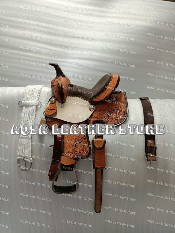 Selle en cuir noir fait main Ranch Roper avec ensemble