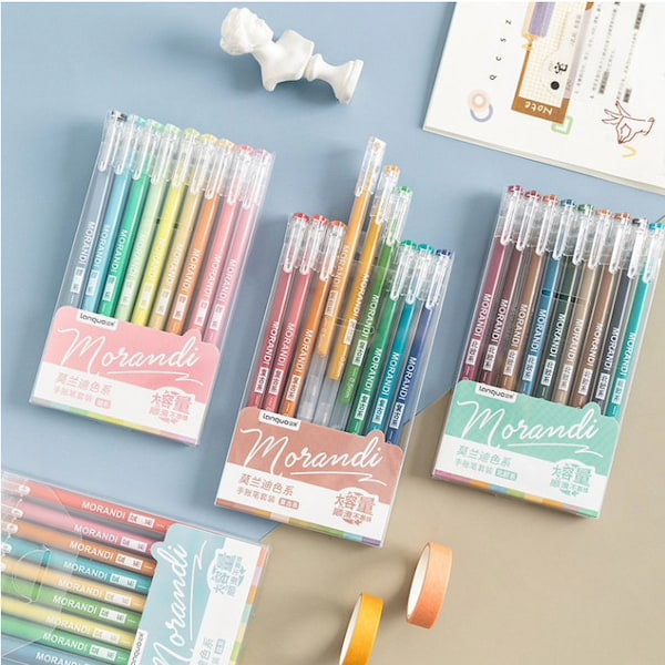 Multi Color Gel Ink Pens||Marker Liner 0.5mm  Ballpoint Vintage Stationery Gift Office School 9pcs Morandi Gray Pens Set