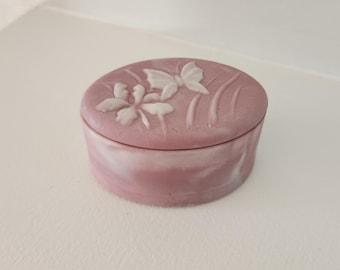 Vintage Pink Soapstone Trinket Box – Butterfly & Flower Jewelry Keepsake