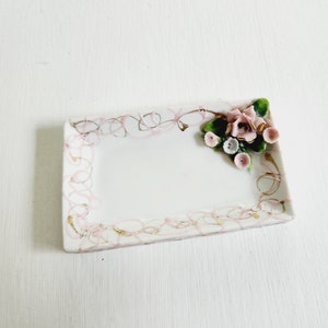 Vintage Lefton China Hand Painted Flower Trinket Dish -- Small Jewelry Dishes -- Floral Pink Soap Dish --Gifts For Her - Trinket Vanity Dish
