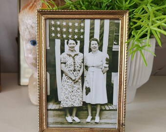 Vintage Gold-Tone Metal Photo Frame – Friends Portrait, Tabletop Decor