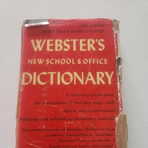 Webster&#39;s New School And Office Dictionary -- 1956 Vintage Dictionary -- Word Find Reference Books -- Dictionary Pages -- Home Office Decor