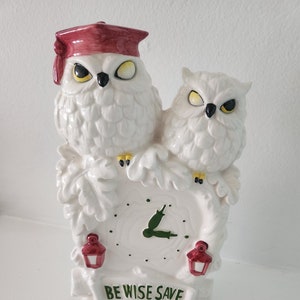Be Wise Save Owl Coin Bank -- Vintage Ceramic Pair Of Owls -- Owl Shaped Money Box -- Graduation Gifts -- Savings Bank For Graduates