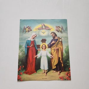Vintage Jesus Christ Religious Picture - Holy Family Angels Child Jesus Print - FAS Lithograph Catholic Religious Art  Unframed Religion Art