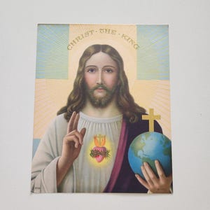 Vintage Jesus Christ Religious Picture - Christ The King Holding The Earth Print - FAS Lithograph Catholic Religious Art  Unframed Print Art
