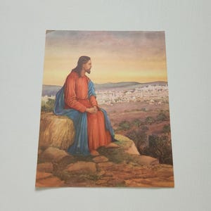 Vintage Jesus Christ Religious Picture -- Christ Overlooking Jerusalem Print -- Lithograph Catholic Religious Art - Unframed Religion Print