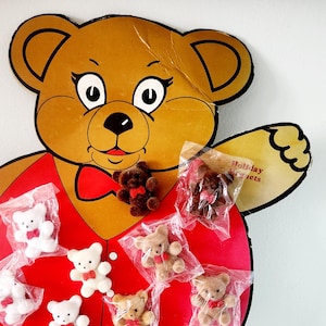 Vintage Miniature Flocked Teddy Bears With Magnet Backs -- Teddy Bear Magnets -- Refrigerator Magnets --  Mini Bears Party Favors