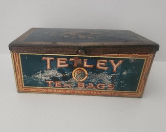 Vintage Tetley Tea Bags Tin -- Old Tea Box Tin -- Elephant Tea Tin -- Farmhouse Kitchen Decor -- Collectible Vintage Tins -- Advertising Tin