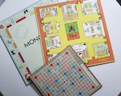 Vintage Board Game Boards Set of 3 Boards. Monopoly-Clue-Scrabble Milton Bradley-Parker Brothers Games DIY Projects Repurpose Ideas Old toys