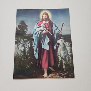Vintage Jesus Christ Religious Picture -- The Good Shepherd Print -- Lithograph Catholic Religious Art - Unframed Religion Print