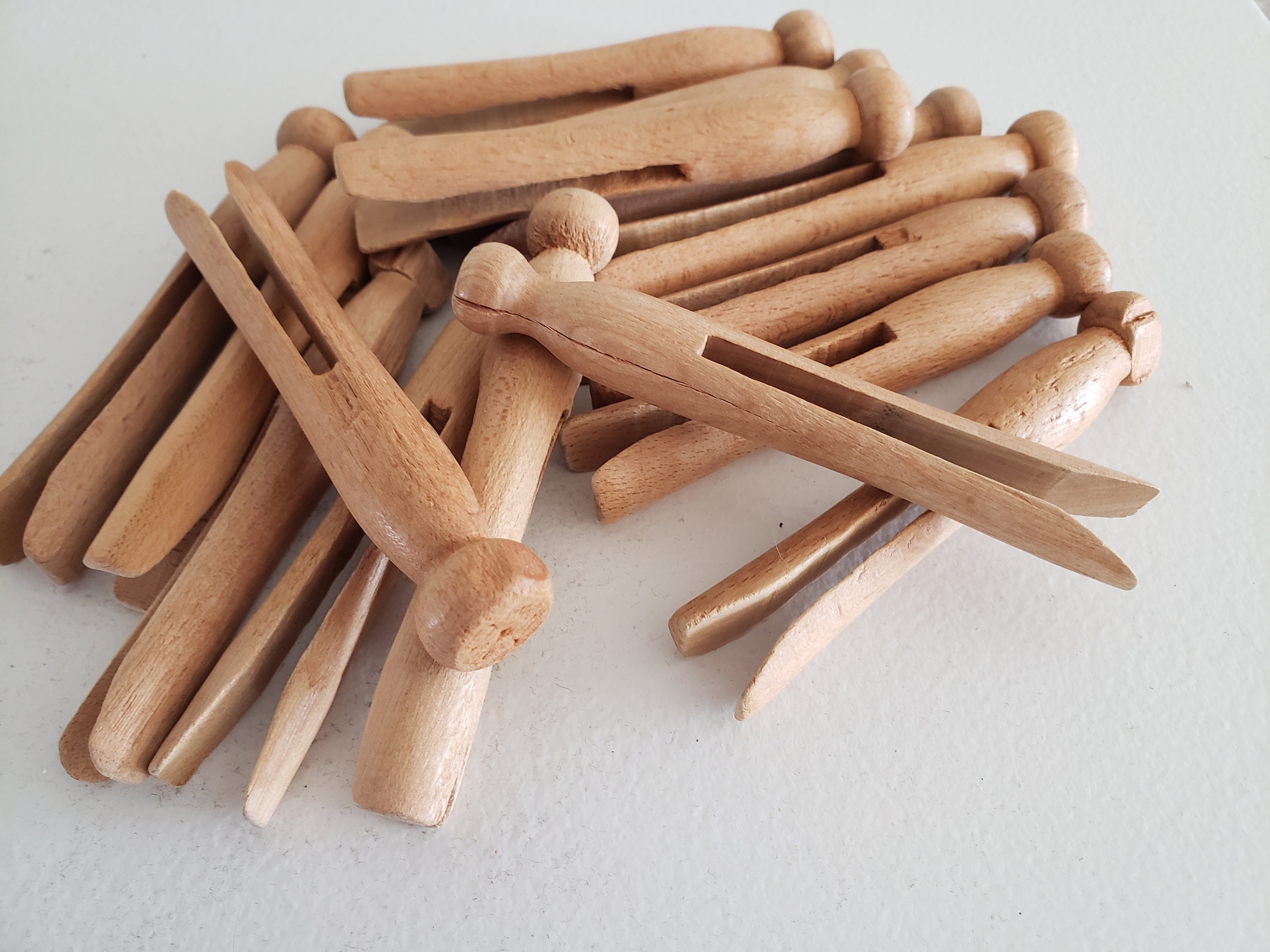 12 Vintage Wooden Clothespins, Laundry Pins, Wood Clothes Pegs 