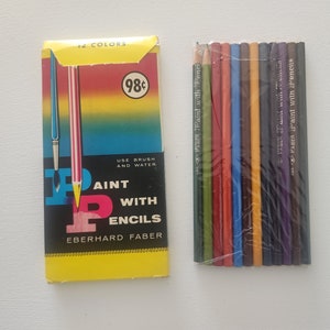 Eberhard Faber Paint With Pencils 12 Colors Assortment # 1712 -- Vintage Wood Colored Pencils  -- Drawing Sketching Pencils -- Artist Gift