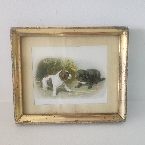 Antique Stern Brother Victorian Trading Card Framed Puppy Picture -- Children's Bedroom Nursery Decor -- Children Illustration Wall Art