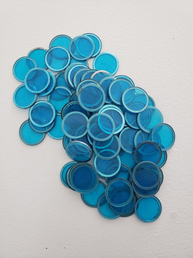 Vintage Metal Rimmed Plastic Bingo Chips. Lot of 89 Blue Etsy