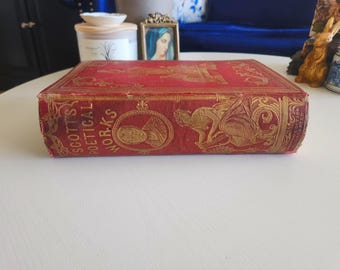 Antique Walter Scott Poetry Book – 1855 Red Decorative Edition