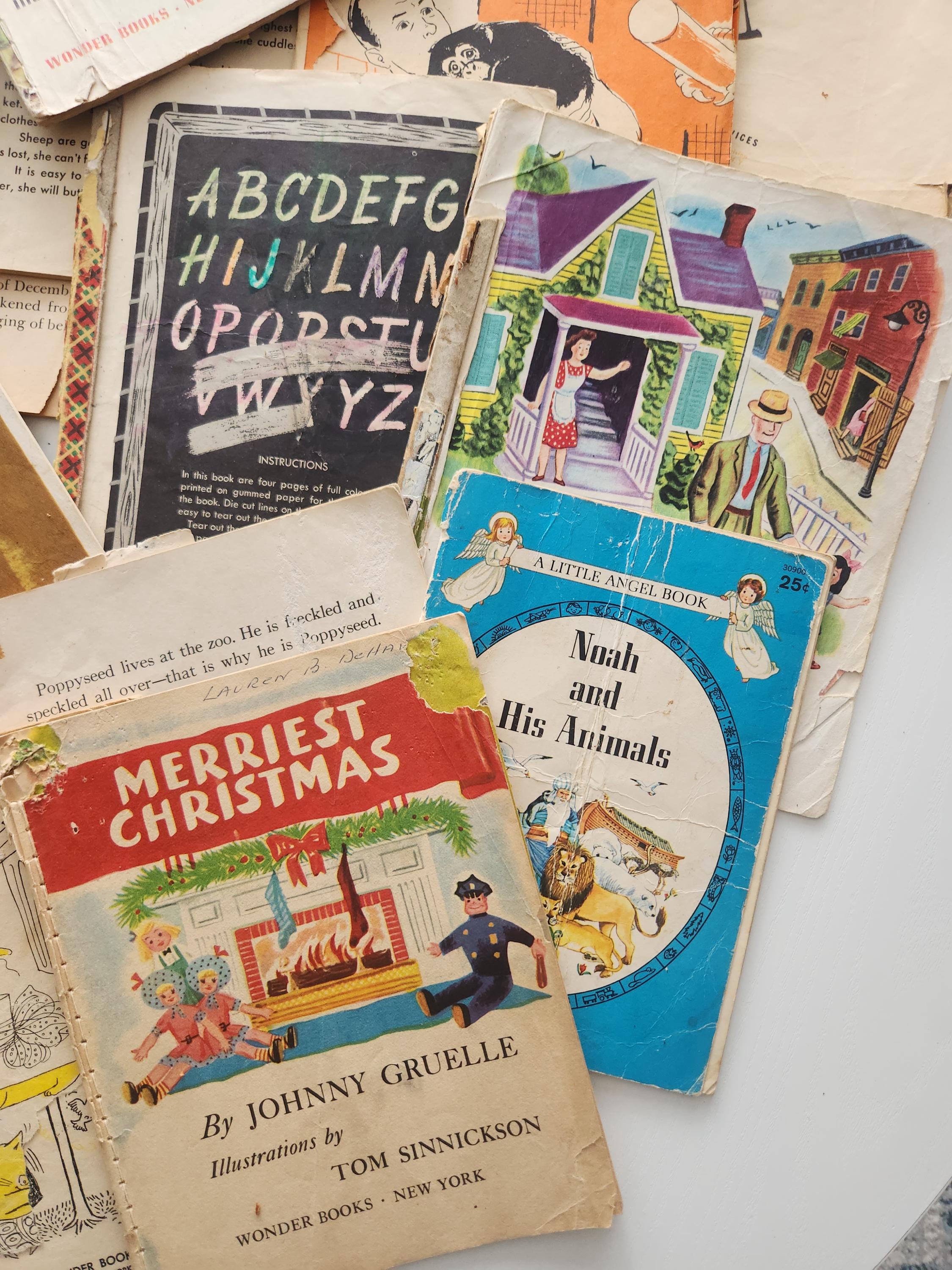 Vintage Paper Ephemera Pack Mixed Children Book Pages -- Salvaged Books ...