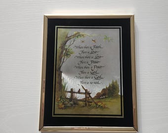 Vintage Religious Foil Art Print - Gold Frame, 1980s Home Decor