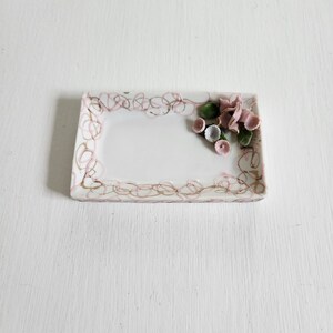 Vintage Lefton China Hand Painted Flower Trinket Dish -- Small Jewelry Dishes -- Floral Pink Soap Dish --Gifts For Her - Trinket Vanity Dish