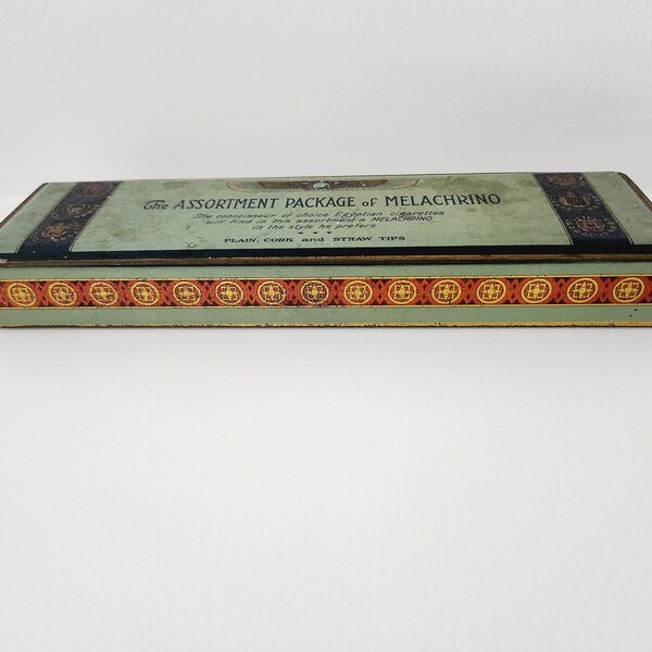 Vintage The Assortment Package Of Melachrino Egyptian Cigarettes Tin. Lithograph Tabacco Tins, Tobacciana American Tobacco History.