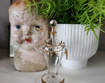 Egyptian Hand Blown Glass Perfume Camel Bottle - Vintage Gold Accent Women's Perfume Collectible
