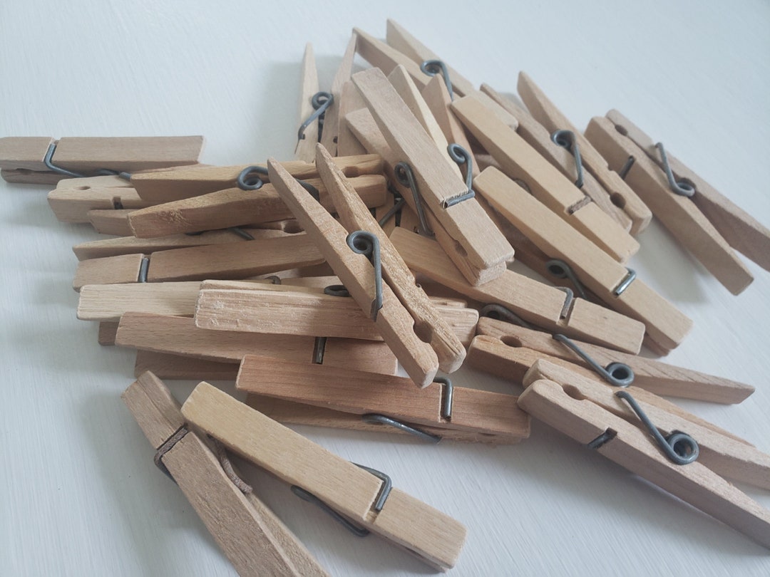 Vintage Wooden Spring Loaded Clothes Pins. Lot of 25 Midcentury