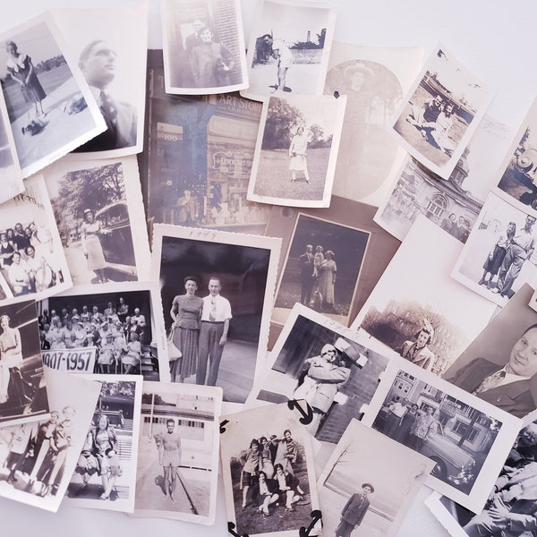 Antique Black & White Photographs -- Photo Bundle Of 30 Vintage Photos -- Vintage Family Photographs -- Junk Journal Scrapbook Ephemera