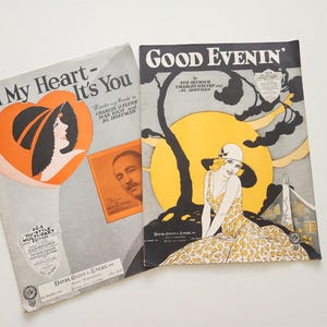 Antique Sheet Music { 1930 } In My Heart It&#39;s You & Good Evenin -- Songs You&#39;ll Remember - Art Decor Sheet Music Covers - Piano Sheet Music