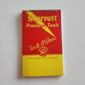 Starrett Precision Tools &quot; Write It Down&quot; Radius Gages Advertising Notepad -- 1967 Vintage Stationery Notebook Pads -- Writing Memo Books