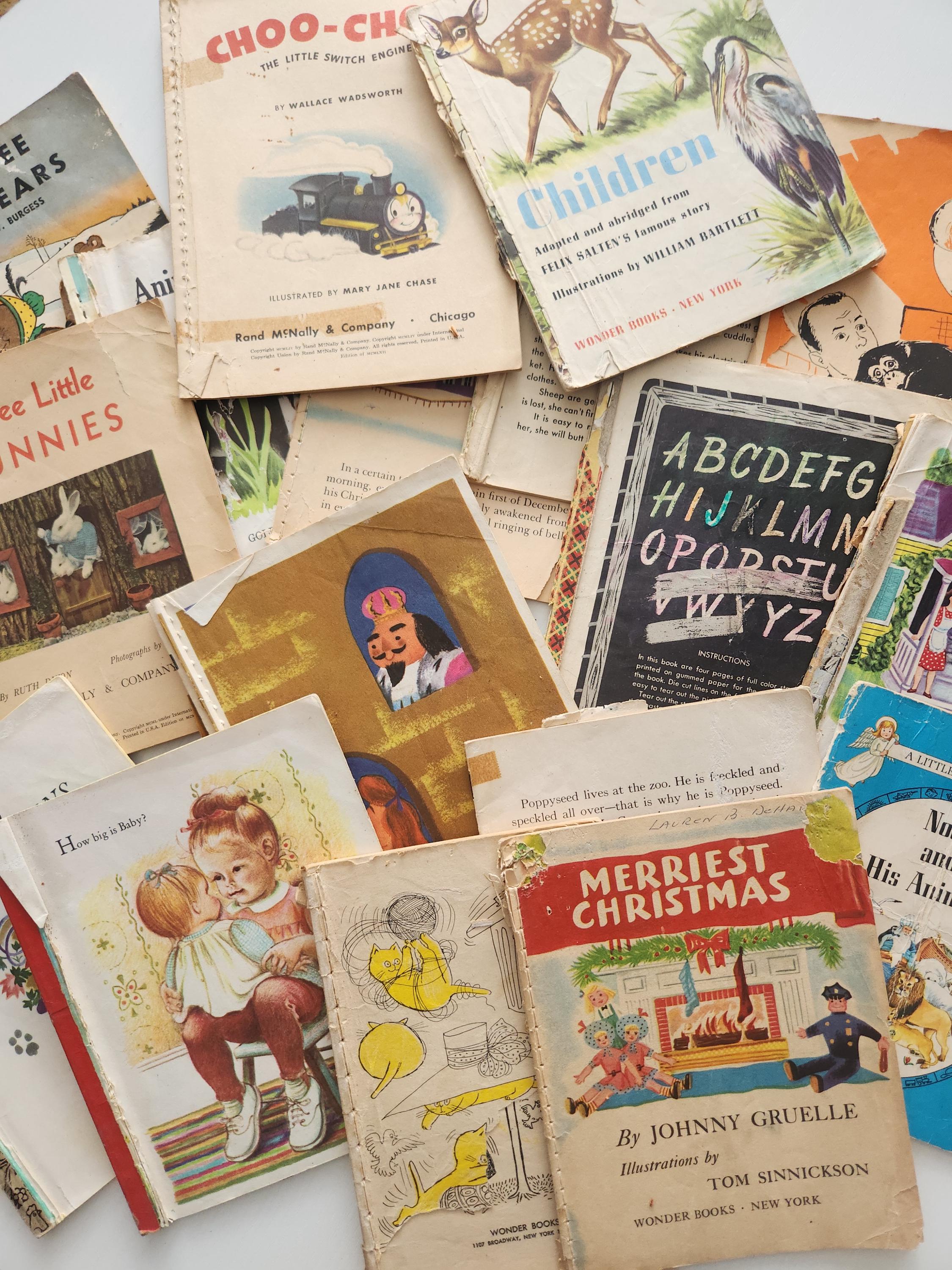 Vintage Paper Ephemera Pack Mixed Children Book Pages -- Salvaged Books ...