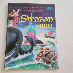 Vintage Children Coloring Books -- Color By Number With A Complete Story Of Sindbad The Sailor -- Children Rainy Day Activities