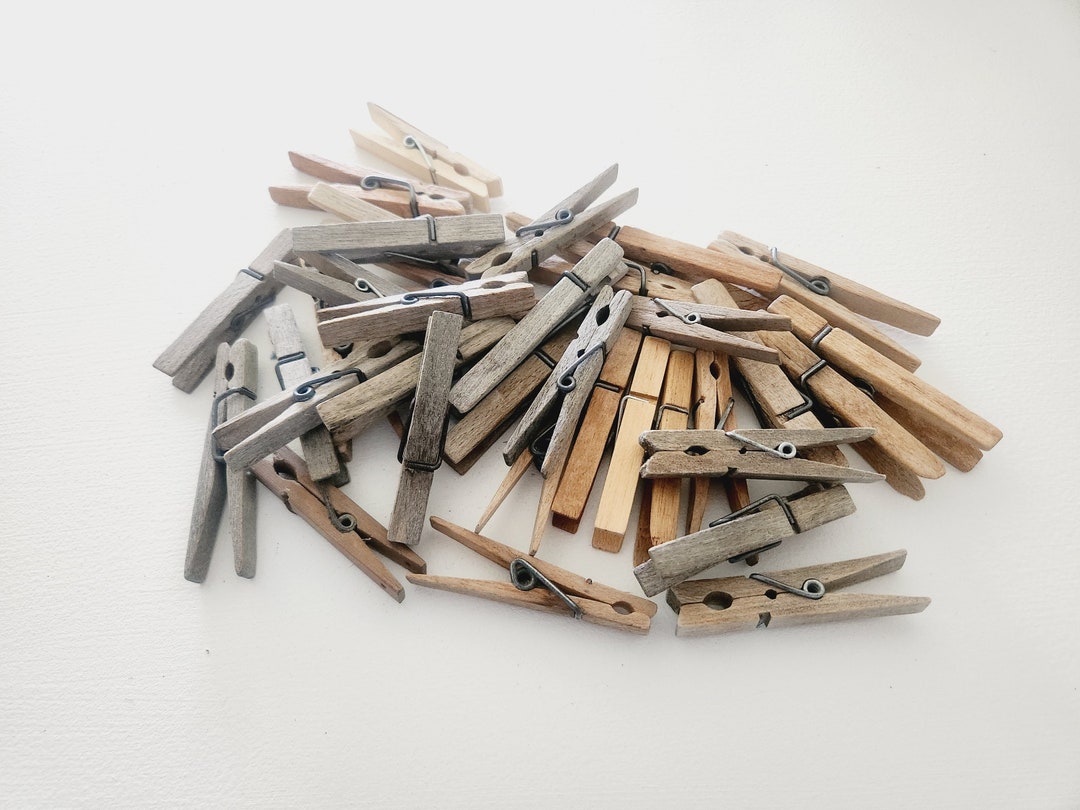 Vintage Wooden Spring Loaded Clothes Pins Lot of 25 Midcentury Laundry