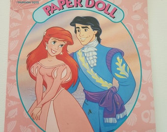 The Little Mermaid Paper Doll Book -- 1994 Vintage Ariel Doll Paper Clothes -- Dolly Disney Doll Accessories -- Disney Craft Activity