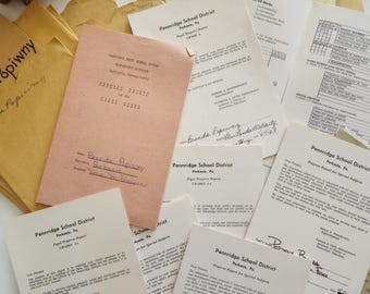 Vintage 1960s School Ephemera Bundle – Report Cards, Junk Journal