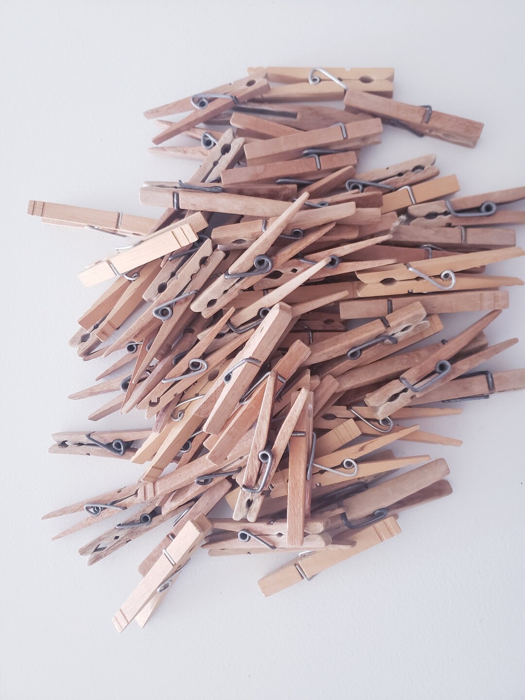 Vintage Wooden Spring Loaded Clothes Pins Lot of 25 Midcentury Laundry