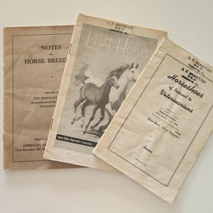 Set Of 3 Vintage Horse Reference Guide Booklets -- Horseshoes Of interest OF Veterinarians -- Notes On Horse Breeding -- Riding Horses