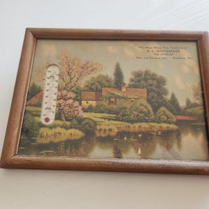Vintage Framed Advertising Thermometer For R.L. Hunsberger The Jeweler Souderton PA -- Vintage Thermometer Wall Decor -- Cottage Lake Scene